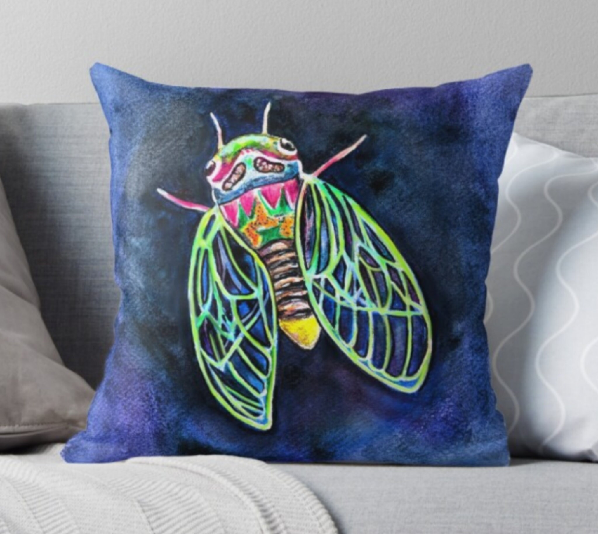 Cicada Pillow BroodX Gift bugs kids room pillow dorm room pillows home decor insects Gift cicada Art watercolor Gift Cushion