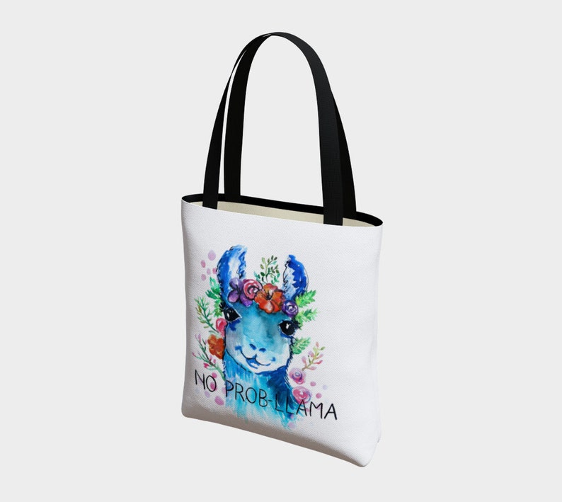 No prob llama tote bag with gusset canvas tote bag summer tote llama bag llama accessories alpaca art alpaca girlfriend mother/'s day gift