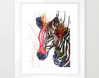 ZEBRA ART PRINT acuarela cebra pintura aniversario regalo cebra decoración cebra rayas animal impresión cebra silueta vivero impresión