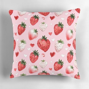 Bonita almohada de fresa, cojín de fresa, decoración de primavera, regalo de fresa, decoración de verano, funda de edredón floral, decoración de fresa