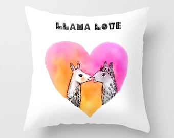 Llama Home Decor  Llama love valentine's day gift Alpaca Pillow  Gift For Her Llama Cute Housewarming Gift Rustic Home Decor Decorative