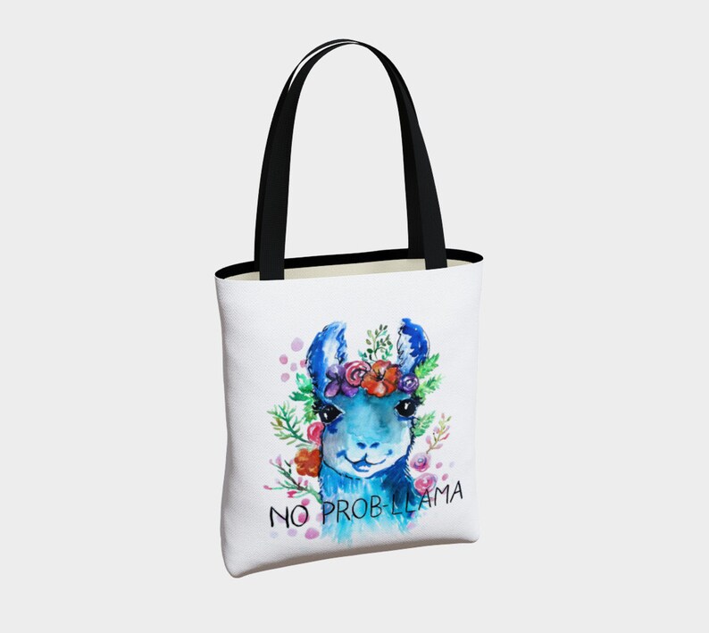 No prob llama tote bag with gusset canvas tote bag summer tote llama bag llama accessories alpaca art alpaca girlfriend mother/'s day gift