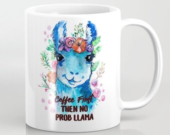 Café primero y luego no prob llama taza, taza divertida, taza de café llama, regalo de llama, regalo de cumpleaños, taza de oficina, taza linda Pun regalo llama amante regalo