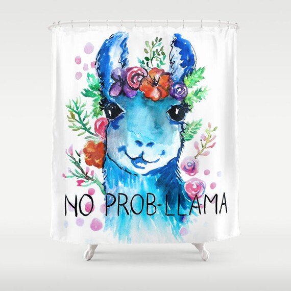 No Probllama Shower Curtain Llama Shower Curtain children's room girl shower curtain kids bathroom decor kids shower curtain llamas