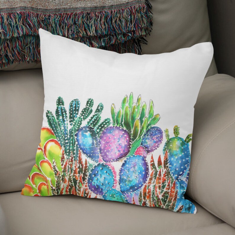 Cactus Pillow Watercolor Cactus Cushion Cover Succulents Accent Pillow