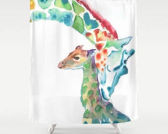 Giraffes Shower Curtain Jungle Shower Curtain sorority gift college girl shower curtain kids bathroom decor kids shower curtain giraffe
