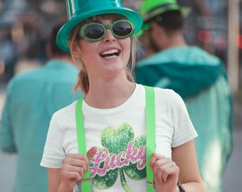 Lucky Shamrock—Pink & Green St. Patrick's Day, Funny and Cute, St. Patty's PNG, Retro Vintage Vibes, T-shirt, Tank Top, Sweatshirt