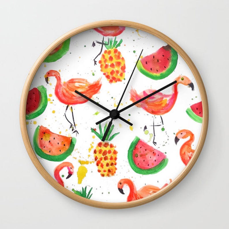 Flamingo Wall Clock Pink Flamingos Floral Clock Gifts Tropical - Etsy