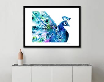 Peacock Painting, Peacock Art, Peacock Print, Blue Painting, Blue Peacock Art, Peacock Wall Decoration, Birds Wall Decoration, Peacocks