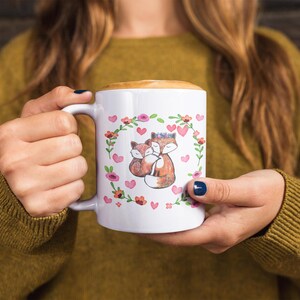 Fox mom baby mug mother&#39;s day gift love gift for mom cute red fox gift for mum love you forever valentine&#39;s day coffee mug baby fox gift