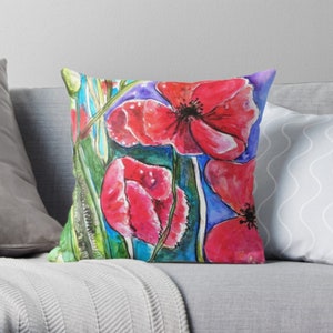 Red Poppy Pillow, Poppy Pillow, Red Poppy Throw Cushion, dorm room pillow, Poppy Flowers Pillow, Accent Pillow, Throw Pillow, Poppy Cushion