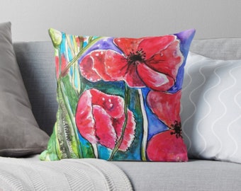 Red Poppy Pillow, Poppy Pillow, Red Poppy Throw Cushion, dorm room pillow, Poppy Flowers Pillow, Accent Pillow, Throw Pillow, Poppy Cushion