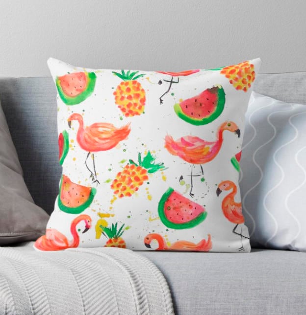 Flamant Rose Cadeau Oreiller de Fruits Tropicaux Pour Jour Sororité Sud Coloré Quatrième Juillet Ana