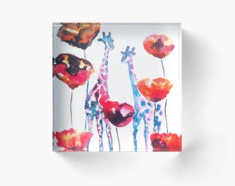 Giraffe Paperweight, Poppy Decor, Teacher Gift, Floral paperweight, safari decor, gift for her, christmas giraffe
