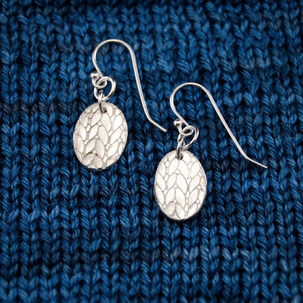 Oval Silver Knit Stitch Earrings