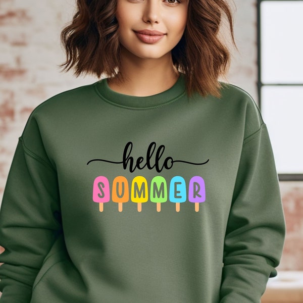 Hello Summer Sweatshirt,Summer Tee,Beach Hoodie,Popsicle Shirt,Summertime Sweater,Summer Fancy Hoodie,Hello Summer Sweatshirt,Vacation Sweat