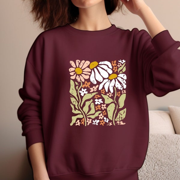 Comfort Colors® Flower Bouquet Sweatshirt,Black Botanical Neutral Hoodie,Flower Market Top,Floral Nature Hoodie,Minimalist Floral Sweatshirt