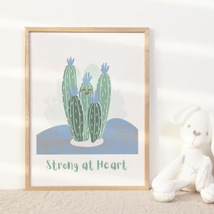 „Strong at Heart“-Kaktusdruck, positive Affirmationswandkunst für Kinder, inspirierende Drucke für die Wanddekoration im Kinderzimmer