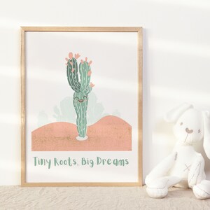 Kleine Wurzeln große Träume Kaktus Druck Positive Affirmation Wandkunst für Kinder Inspiration Prints für Kinderzimmer Wanddekoration