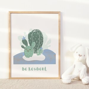 Be Resilient Kaktus-Druck, positive Affirmations-Wandkunst für Kinder, inspirierende Drucke für die Wanddekoration im Kinderzimmer