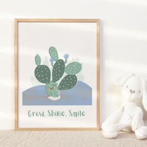 Wachsen Glanz Lächeln Kaktus Druck Positive Affirmation Wandkunst für Kinder Inspirational Prints Für Kinderzimmer Wanddekoration