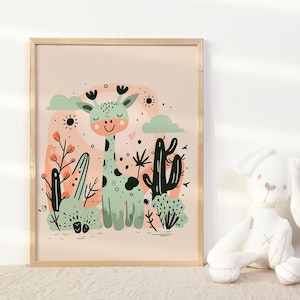 Baby Giraffe Nursery Wall Decor Tropical Jungle Kids Room Art Neutral Botanical Print Boho