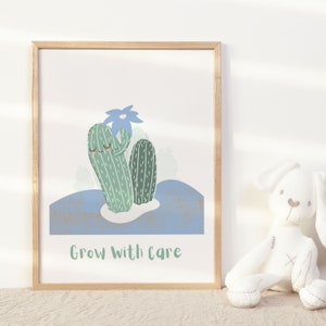 Grow With Care Kaktus-Druck, positive Affirmations-Wandkunst für Kinder, inspirierende Drucke für die Wanddekoration im Kinderzimmer