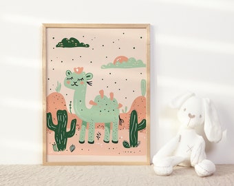 Camel Nursery Wall Decor Desert Kids Room Art Print Baby Girl Boho Poster