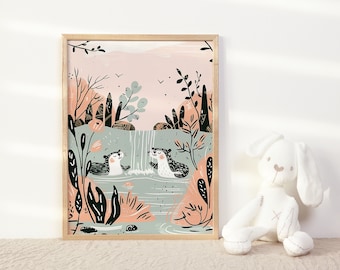 Adorable Playful Otters Nursery Wall Art Neutral Baby Room Decor Cute Otters Kids Room Art Print