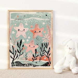 Fröhlich Seestern Kinderzimmer Wand Kunst Strand Spielzimmer Kinder Druck Ozean Thema Kinder Wand Dekor Meerestier Poster