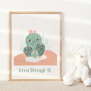 Wachsen Sie durch Es Kaktus Druck Positive Affirmation Wandkunst Für Kinder Inspirational Prints Für Kinderzimmer Wanddekoration
