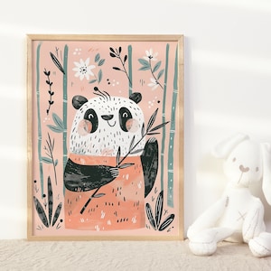 Happy Panda in a Bamboo Forest Wall Art for Kids Bedroom Cute Animal Neutral Nursery Decor for Childrens Playroom Poster