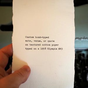 Custom Typewritten Note - Hand Typed Note, Bible Verse, or Quote on Deckled Cotton 4x6 Paper