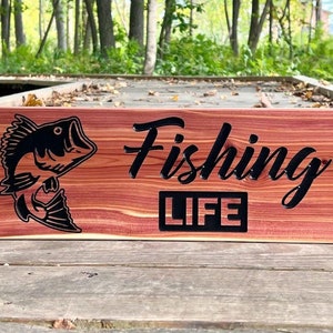 Fishing Sign | Lake Sign | Rustic Cabin Sign | Gifts for Him | Fathers Day Gift | Fishing Decor | Bass Sign | Customized Fisherman Gift
