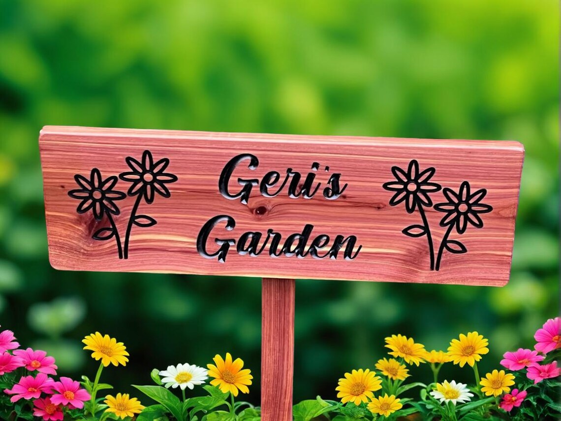 Personalized Red Cedar Garden Sign | Custom Engraved Wood Decor - Etsy