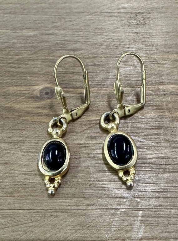 1980s leverback black and gold drop earrings