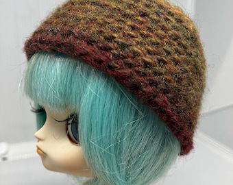 Mini Hand Crochet Doll Hat | Pullip Dal doll size | Earthy Brown and Multicolor Beanie | KibCraft
