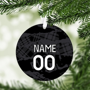 Personalised Chelsea 2024/25 Third Kit Style MDF Football Christmas Flat Bauble  – Football Fan Gift