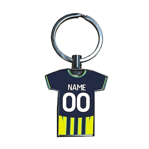 Personalised Man City Football Away Kit Style Metal Shirt Keyring – Football Fan Gift