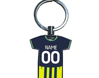 Personalised Man City Football Away Kit Style Metal Shirt Keyring – Fan Gift