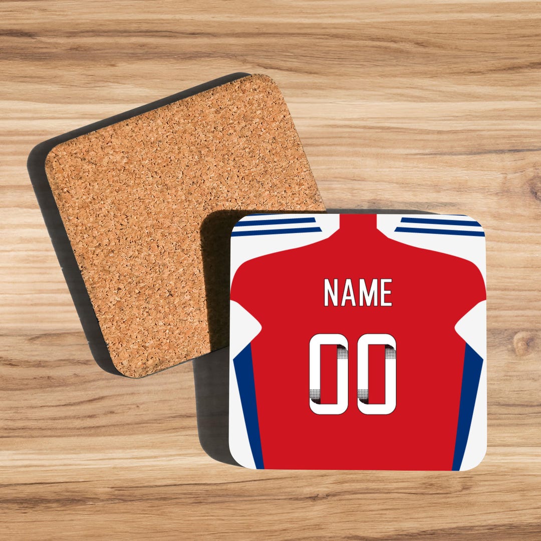 Personalised Arsenal Women 2024/25 Home Style MDF Cork Backed Coaster ...