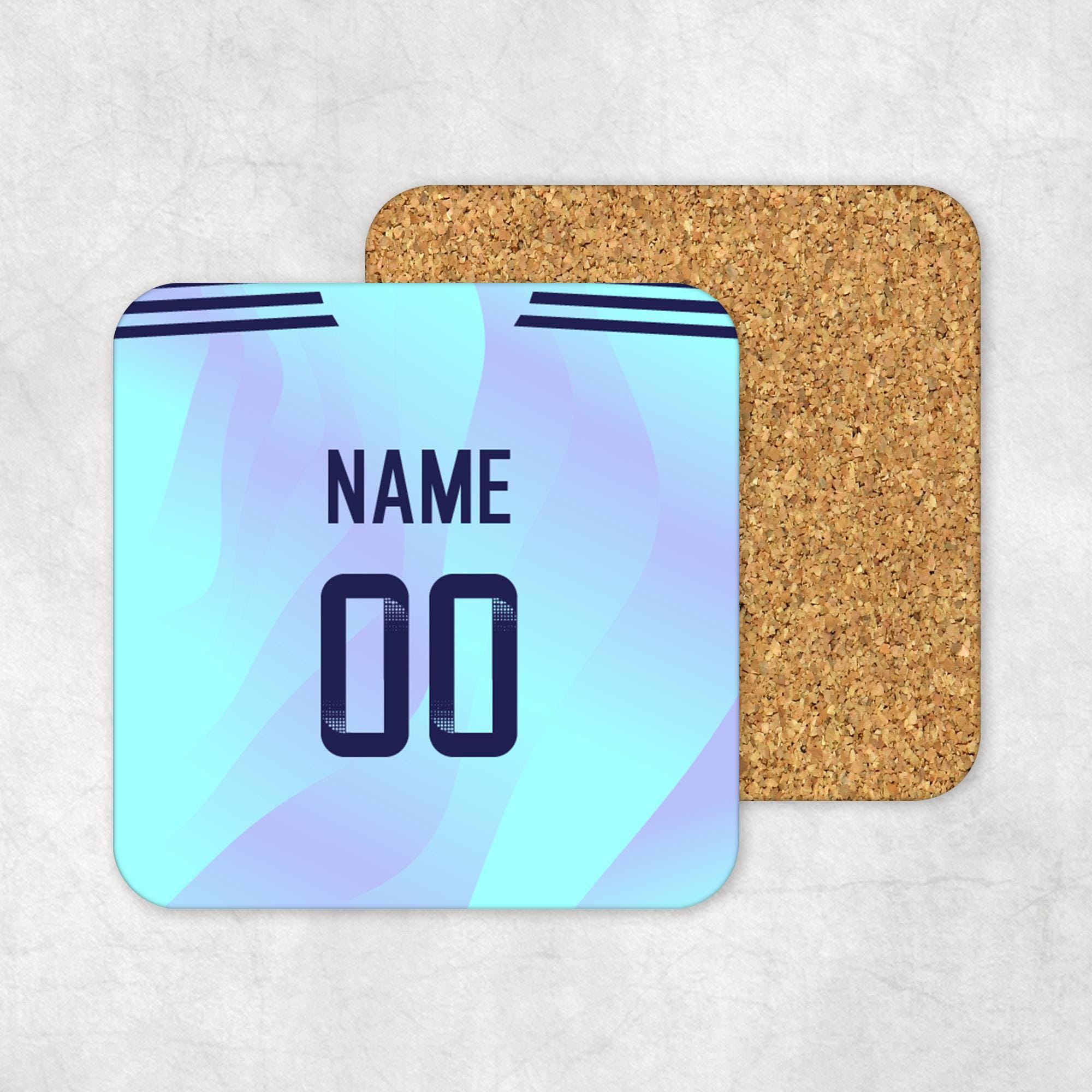 Personalised Arsenal Women 2024/25 Third Style Coaster, 9cm x 9cm MDF Cork Backed Women's Football Fan Gift