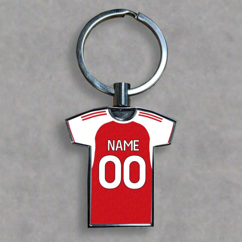 Personalised Arsenal Football 2025/26 Home Kit Style Metal Shirt Keyring – Fan Gift image 2
