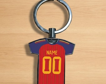 Personlig nyckelring i metall för Spaniens fotbollströja | VM-fanpresent