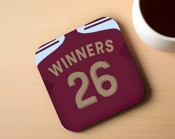 Dessous de verre Aston Villa WINNERS 26 - Maillot de football des vainqueurs de la Ligue Europa, cadeau pour les fans de style MDF soutenu par du liège