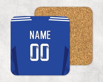 Personalised Leicester City Women Style Coaster, 9cm x 9cm MDF Cork Backed Women&#39;s Football Fan Gift
