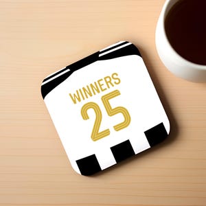 Newcastle Football Home Style WINNERS 25 Coaster, 9cm x 9cm MDF Cork Backed Football Fan Gift