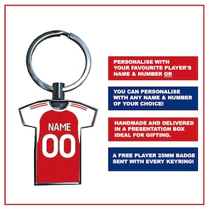 Personalised Arsenal Football 2025/26 Home Kit Style Metal Shirt Keyring – Fan Gift image 6