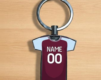 Personalised Aston Villa Home Kit Style Metal Shirt Keyring – Football Fan Gift