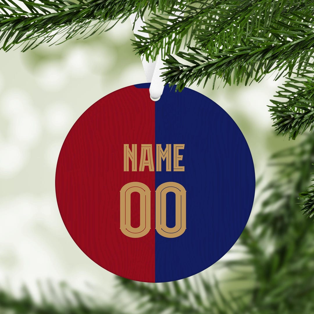 Personalised Barcelona Women Home Kit Style MDF Football Christmas Flat